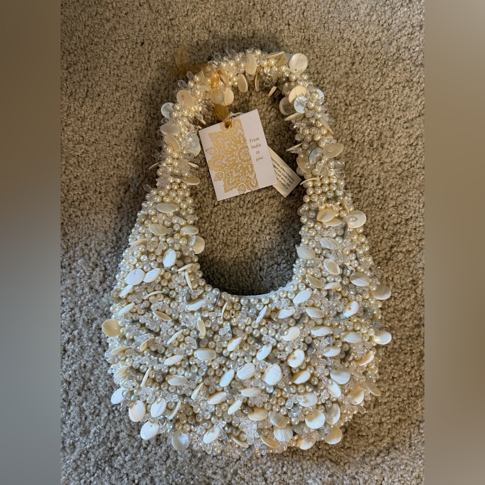 Made In India Elegant Pearl and Shell Embellished Handbag
